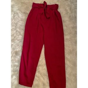HIGH RISE TIE WAIST TAPERED PANTS